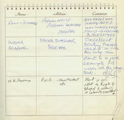 Visitors Diary